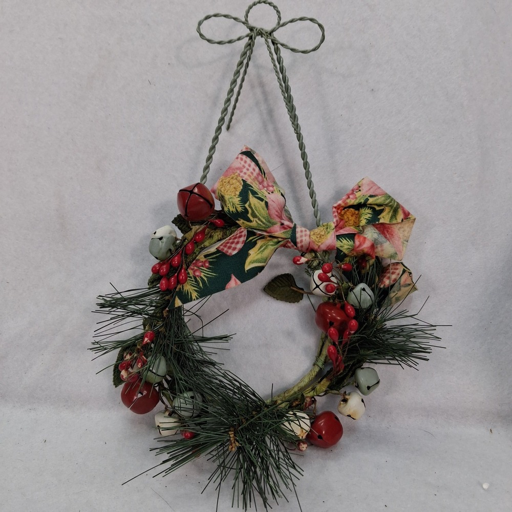 Unbranded Wreath Unisex OS Christmas Rustic Jingle Bell Pine Floral‎ Bow EUC